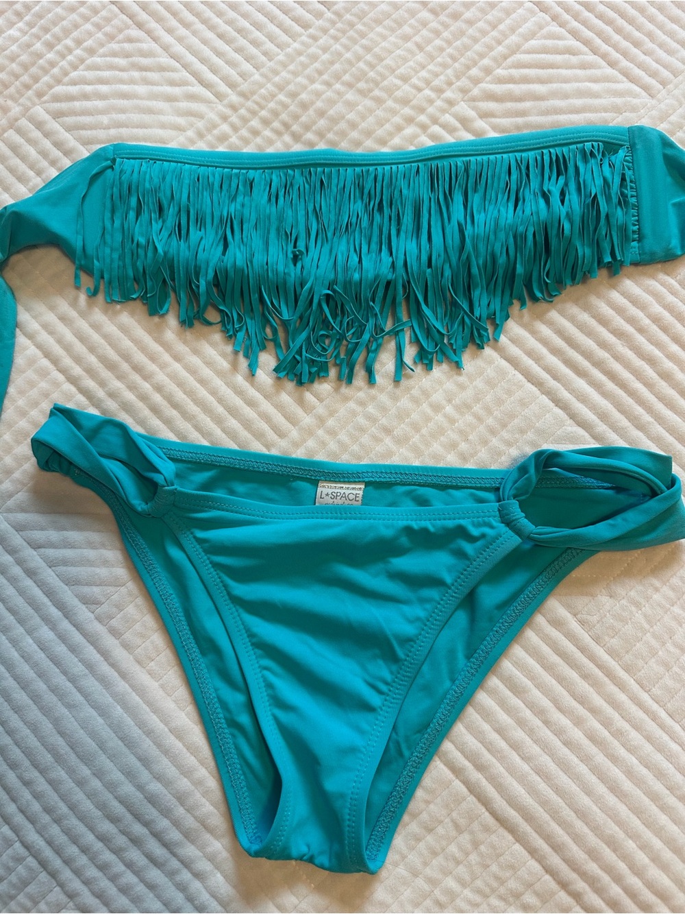 l*space Teal Fringe Bandeau Bikini Set